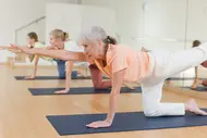 Senior woman exercising stretching workout