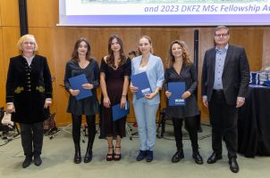 Awardees of the 2023 DKFZ MSc Fellowships: Gaia Oldfield (U.K.), Alara Gaye Dogru (Turkey), Evgeniya Nikolaeva (Russia), Maria Solivellas Pieras (Spain)