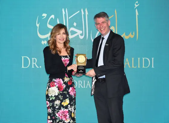 Stefan Pfister, Director at KiTZ, is honoured by Princess Ghida Talal for his "Memorial Lecture" in memory of the Arab polymath Usama Al-Khalidi.