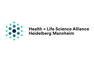 Material aid for a cooperation with the Institute of Organic Chemistry and Inorganic Chemistry at Heidelberg University A graphic featuring a circular logo made of interconnected dots in green and dark blue, symbolizing collaboration in translational molecular imaging research. The logo is accompanied by the text "HLSA" in a modern font, reflecting a focus on funding and innovation in this scientific field.