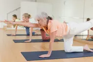 Senior woman exercising stretching workout
